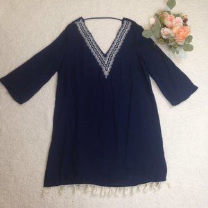 Kona Sol Large Tunic Cover up Embroidered Tassel
